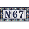 Ceramic House Tile Numbers & Letters, Blue Floral Design, Tile