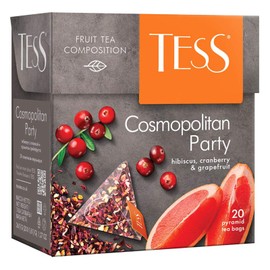Tess Cosmopolitan Party Fruit Tea Composition Hibiscus, Cranberry and Grapefruit Leaf Tea in 20 Pyramid Sachets