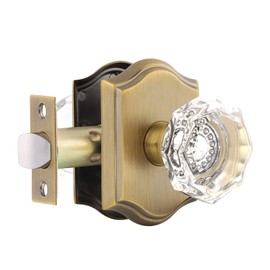 Gobrico Octagonal Diamond Crystal Doorknob in Antique Brass for Hall/Closet,Passage Function for Interior Room,Keyless,1 Pack