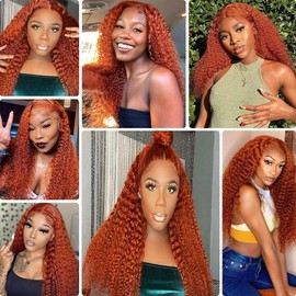 QEUOPE Ginger Kinkycurly Human Hair Bundles Color 350 Brazilian Hair Extersions Double Weft Burnt Orange Deep Curly Wet and Wavy Bundles Silky and Soft for Black Women 16 18 20 Inch