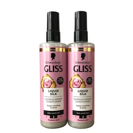 Schwarzkopf Gliss Liquid Silk Leave In Hair Conditioner Spray With Keratin 2 X 200Ml = 400Ml