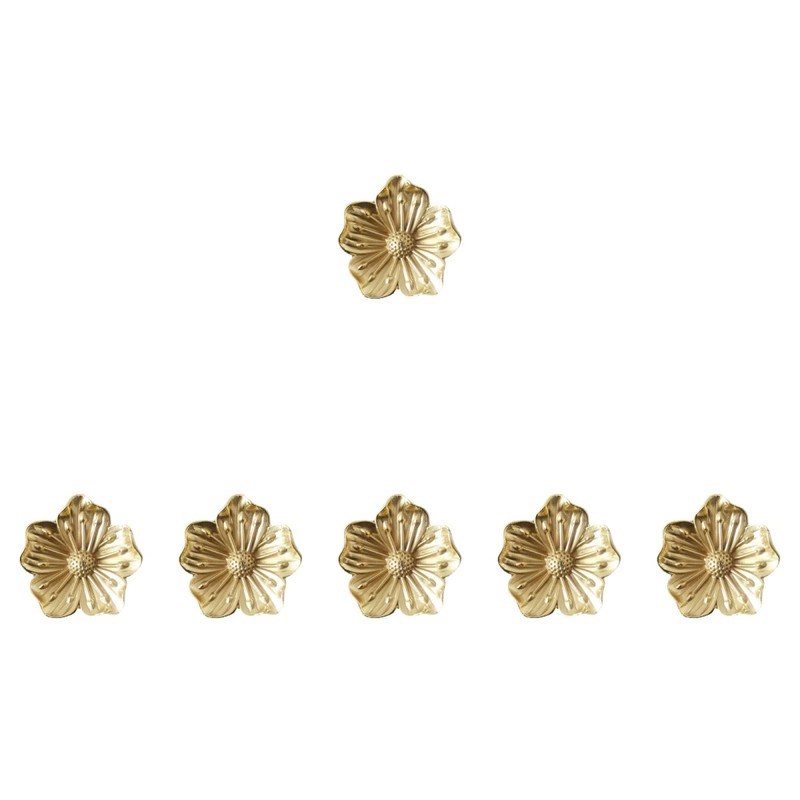 Mikikit 6 Pcs Brass Flower Drawer Knobs, Golden Cabinet Pull