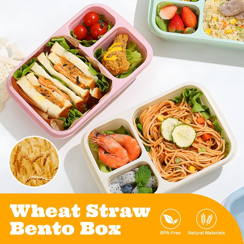 4 Pack Bento Box Lunch Boxes, BPA-Free Reusable Snack Box