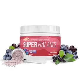Nello Superbalance Hormonal Support Drink Mix, SRI-81 Shatavari, Myo-Inositol, Rhodiola Rosea, Vitamin C, Magnesium, Theobromine (30 Servings, Blueberry Acai)
