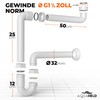 AquaHeld® Raumsparsiphon Waschbecken [Made in Germany] – Siphon 1 1/4"