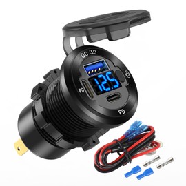 12V USB Auto Steckdose Rund USB C 12V Steckdose, 3-Port Marine USB Schnellladegerät Wasserdichte Zigarettensteckdose USB Ersatz Aluminium mit Schalter & Voltmeter, Geeignet für Boot Golf Cart Motorrad