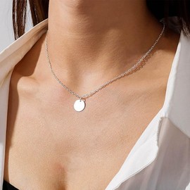 TseenYi Gold Coin Disc Pendant Necklace Boho Disc Sequin Pendant Necklace Minimalist Coin Charm Necklaces Chain Collar Chain Personality Minimalist Jewellery, Zinc