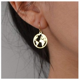 TseanYi Map Dangle Earrings Gold World Map Earrings Round Globe Drop Earrings Personlized Earrings Jewelry for Women(Gold)