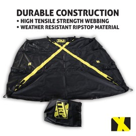 The X-Cover by TRPx - Trailer and Truck Bed Cover Large - Integrated Heavy Duty Black Tarp and Tie Down System. Fits: Standard Bed, Long Bed Trucks and Utility trailers up to 8' long.