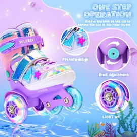 SULIFEEL Roller Skates for Girls Kids with Light Up Wheels, Adjustable 4 Sizes for Little Kids Toddler Beginner Rollerskates