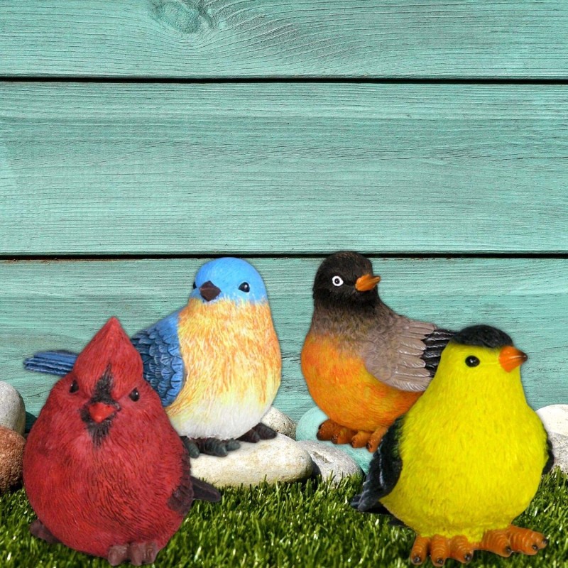 Banberry Designs Songbird Garden Figures - Cardinal, Bluebird, Goldfinch &