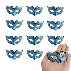 Quligeta Mini Masquerade Mask Party Decorations Mardi Gras Small Venetian Carved Mask Decor 24pcs (Dark Blue)