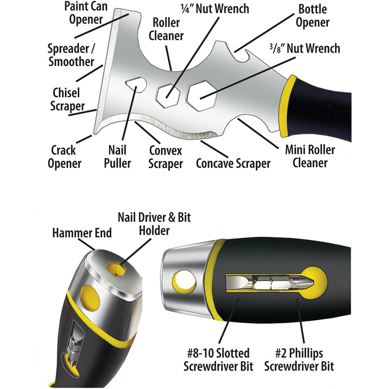ALLWAY DSXG16 Soft Grip 16-in-1 Painter's Multi Tool with Hammer