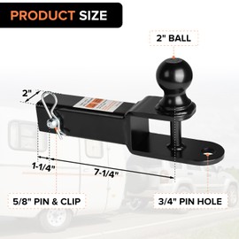Donext ATV/UTV Trailer Hitch, Towing Ball Mounts with 2" Ball, Tow Hitch with Pin and Clip, Fits 2-Inch Receiver, Black