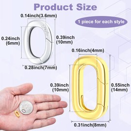 HINZIC 2Pcs Oval Necklace Clasps, Gold/Silver Plated Bracelet Pendant Carabiner Closures Necklace Enhancer Wedding Spring Ring Connector for Jewelry Making - 2 Sizes