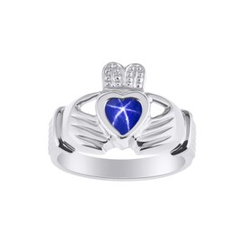 RYLOS Rings Sterling Silver Claddah Love, Loyalty & Friendship Heart 6MM Gem Irish Wedding Band Claddagh Rings Blue Star Sapphire Jewelry for Women Sterling Silver Rings for Women & Men Size 5-13