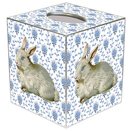 Marye-Kelley Bunny on Blue Provencial Print Tissue Box Cover, Blue and White