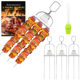 Anyuecoco Skewers for kabobs,4-PCS 14 Inch 3-Prong Kabob Skewers for Grilling,Stainless Steel Skewer,With Push Bar Reusable Metal Skewer,Kabob Sticks,Perfect For Meat,Chicken,Sausages,Veggies,shrimp