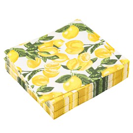 50 servilletas de papel de limón desechables de 13 x 13 pulgadas, servilletas decorativas de 3 capas, servilletas de papel de almuerzo, servilletas cuadradas impresas de limón, servilletas de cena para bebidas, suministros de fiesta, decoración de mesa
