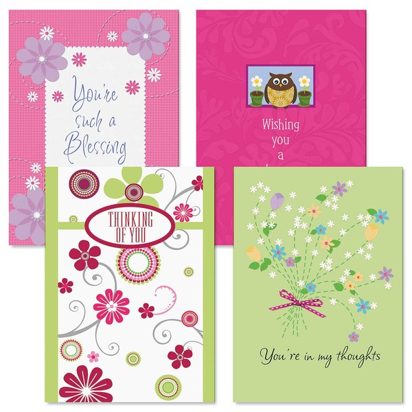 Thinking of You Greeting Cards Value Pack III- Set of 8 (4 Designs) Large 5" x 7" Cards, Sentiments Inside, Friendship Cards