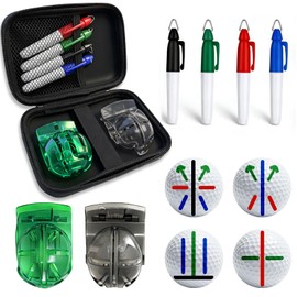 HIFQUI Precision Golf Ball Marker with Carry Case, 2 Golf Ball Marking Stencils and 4 Color Golf Ball Markers, Golf Ball Line Marker Tool, Golf Ball Alignment Marking Tool