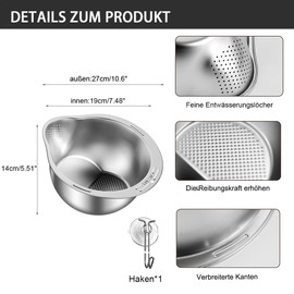 Exquilnova Rice Strainer,Rice Washer with Side Sieve,Stainless Steel Rice Washing Bowl for Cleaning Rice,Rice Washer Strainer for Cleaning Fruits,Beans and Vegetables