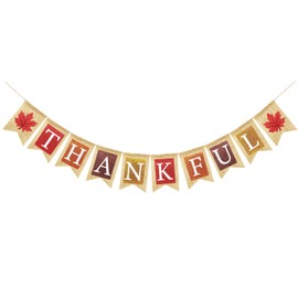 VILIFEVER Thankful Burlap Banner with Maple Leaves, Happy Fall Thanksgiving Mantle Fireplace Decorations Garland Autumn Harvest Outdoor Home Office Classroom Hanging Decor