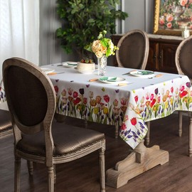 ARTABLE Rectangle Summer Tablecloth Farmhouse Tablecloths Printed Flower with Vintage Floral Patterns Table Cloth for Elegant Holiday Long Dinning Kitchen (Tulip, 52 x 70 Inch)
