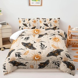 AILONEN Sun and Moon Death Moth Comforter Set Queen Size, Gothic Bedding for Room Decor, 3 Pieces Bed in a Bag With 2 Pillowcases
