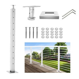 LANGLIER 2 PCS Cable Railing Post 36"x2"x2"（Square Column 33"） Stainless Steel Silv Finish, for Stairs and Deck handrails，can be Installed on Wood or Concrete Floor (Silvery, Stair inclined hole post)