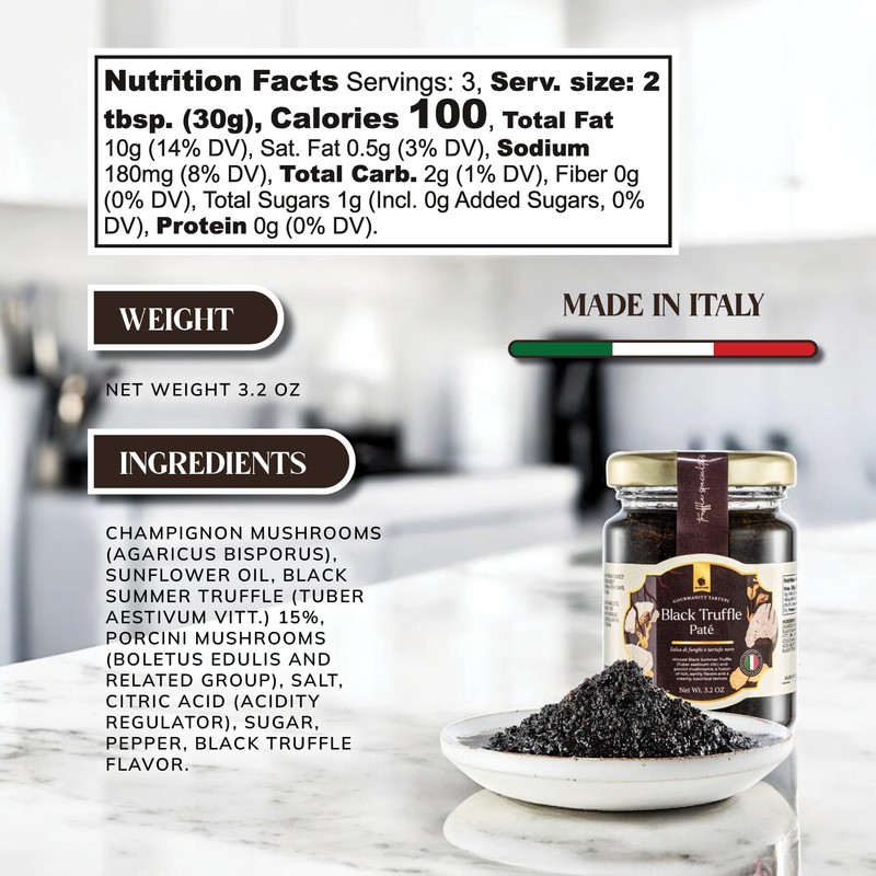 Gourmanity Tartufi Black Truffle Pate, Luxury Italian Truffle Sauce for