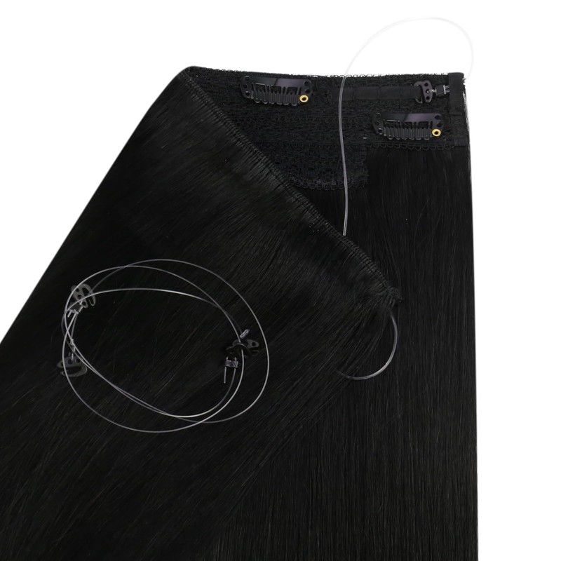 Ugeat Black Wire Hair Extensions Real Human Hair Jet Black