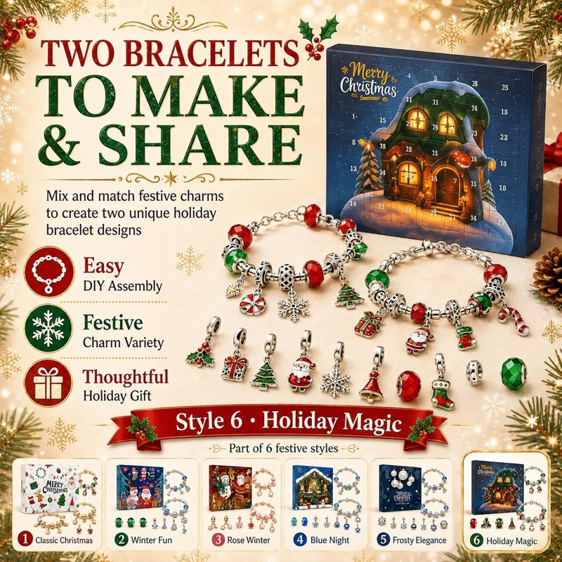 Christmas Advent Calendar Bracelets 2026, DIY Charm Kit for Girls