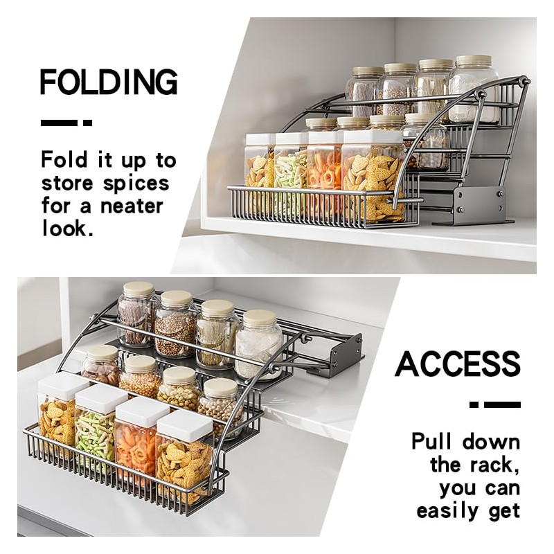 HZBL-LP 3-Tier Pull Down Spice Rack Organizer for Inside Cabinet