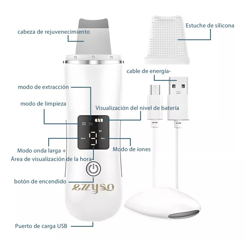 Ezzyso Limpiador Ultrasónico Scrubber Facial Skin Peeling Portatil