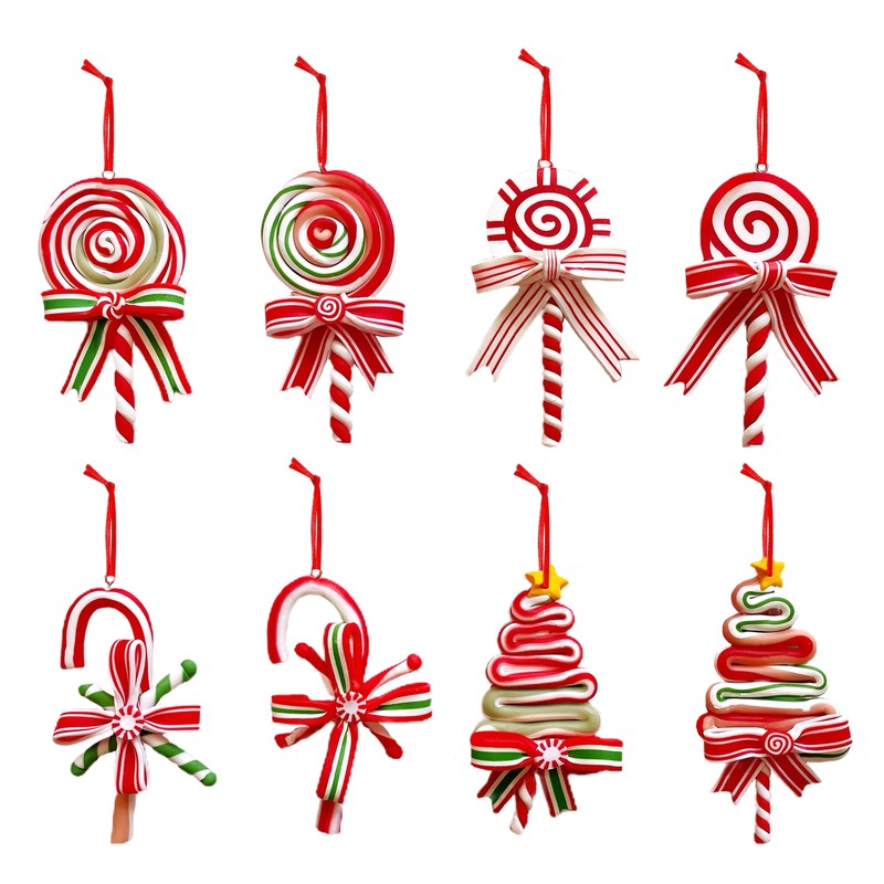 8pcs Christmas Candy Hanging Ornament Soft Clay Decorative Pendant Hanging