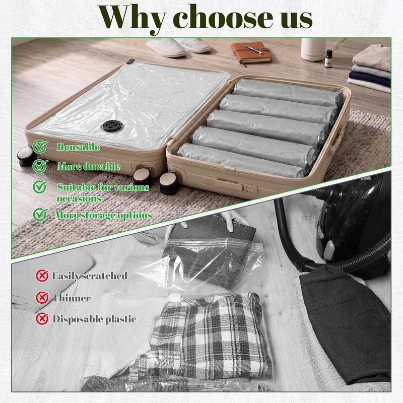 2 Pack Hand Roll Vacuum Bags Oxford Fabric Portable for