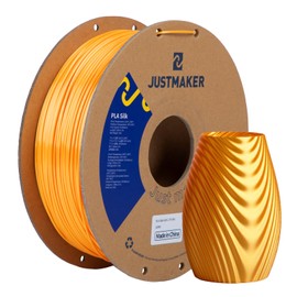 JUSTMAKER PLA Silk 3D Printer Filament, Upgrade Cardboard Spool, Silk Shiny Filament, Dimensional Accuracy +/-0.03mm, 1.75mm, 1kg, Gold