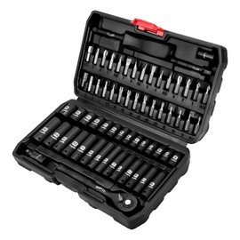 LLNEDL 1/4 inch Impact Socket Set, 63 Piece Drive Socket Wrench Set Metric (4-15mm) Deep and Shallow 6 Point, Automotive Tool Kit with 72T Ratchet for Bicycle & Car Repairing