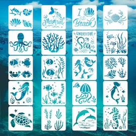 Sea Animal Painting Stencils, 20 Pieces Sea Ocean Creatures Templates, Plastic Drawing Stencils Set, Reusable Animals Painting Stencils, Washable, for Painting, DIY Crafts, Scrabooking