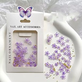 Flower Nail Art Charms, 3D Flower Charm with Gold Bead Accents. Available in White, Pink and Purple. (Purple)