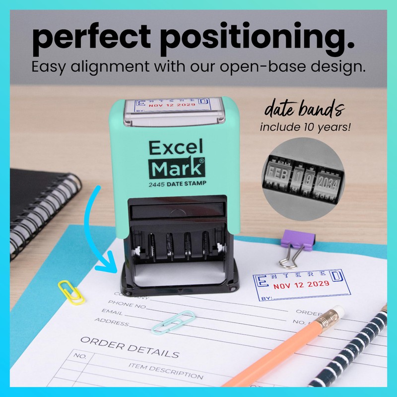 ExcelMark 2445 Date Stamp with Text - Blue and Red