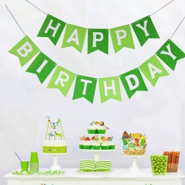 Green Happy Birthday Banner Greenery Theme Birthday Party Supplies Signs Party Decorations Green Bunting Banner