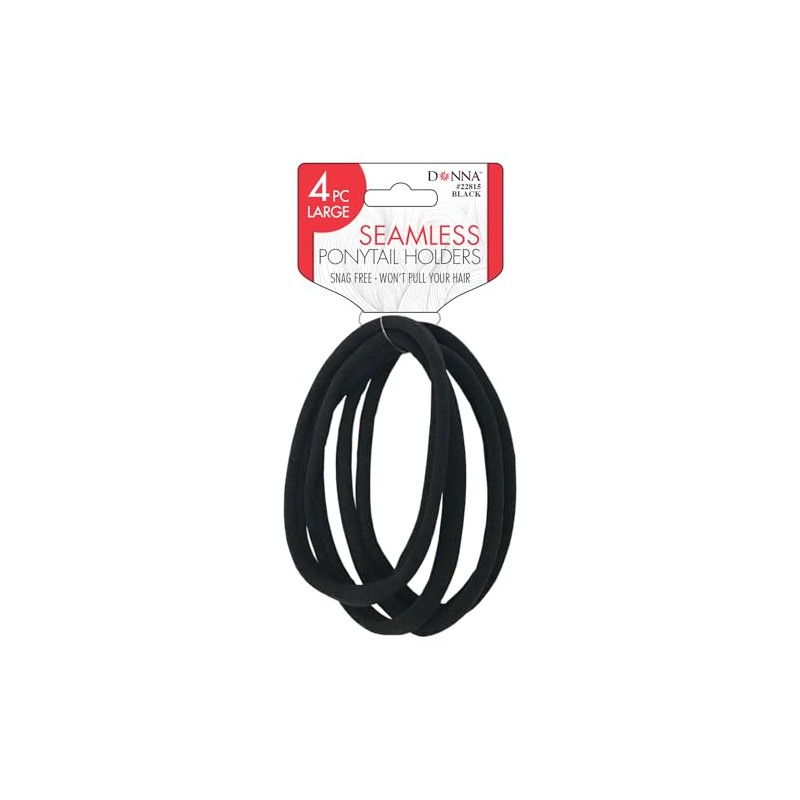 DONNA Large Seamless Ponytail Holders 4PCS BLACK