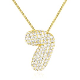 KissYan Bubble Number Necklace, 14K Gold Plated Cubic Zirconia 0-9 Charms Pendant Box Chain Necklace Inspiration Numerology Jewelry for Women Men, Brass, Zircon