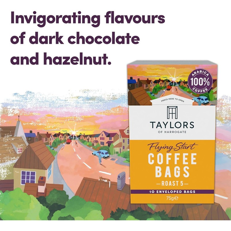Taylors of Harrogate Flying Start Coffee Bags 10 Enveloped Bags,