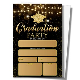 ISOVF 4" x 6" Graduation Party Invitation Cards With Envelopes (20 Sets) - Black Gold Light Grad Party Invites- C12