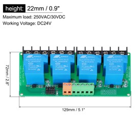 sourcing map 1 Pcs DC 24V 4 Channel Relay Module Switch Board Shield 30A High or Low Level Trigger for Electronics Industrial Home Automation