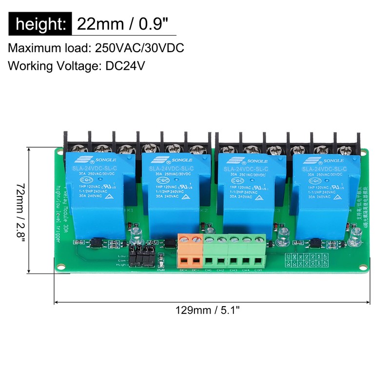 sourcing map 1 Pcs DC 24V 4 Channel Relay Module