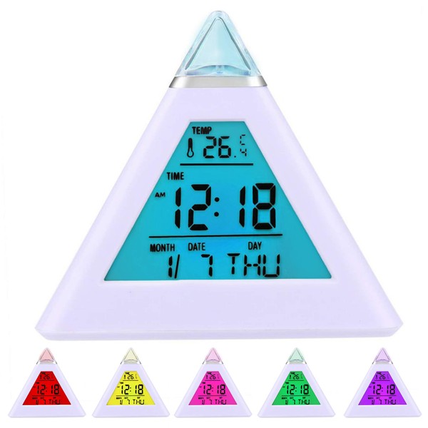 Digiflex Orologio sveglia digitale cambia colore a 7 LED TRIXES a forma di piramide
